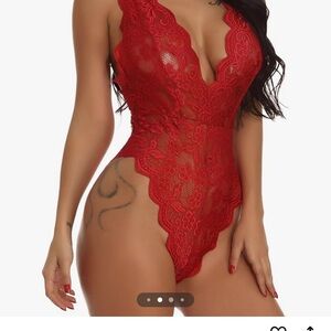 Elegant Red Lace Bodysuit